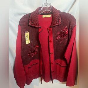 NWT T.C Fashion Embroidered Cardigan Sweater Size L